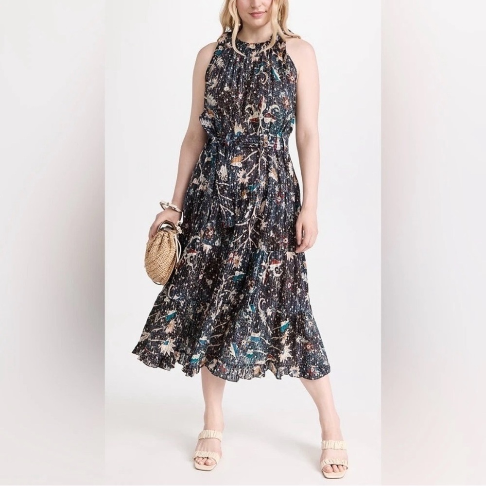 Ulla Johnson Mariam Midi Dress Floral Batik Jet Navy Blue‎ Halter Size 2 Flowy - Picture 2 of 16